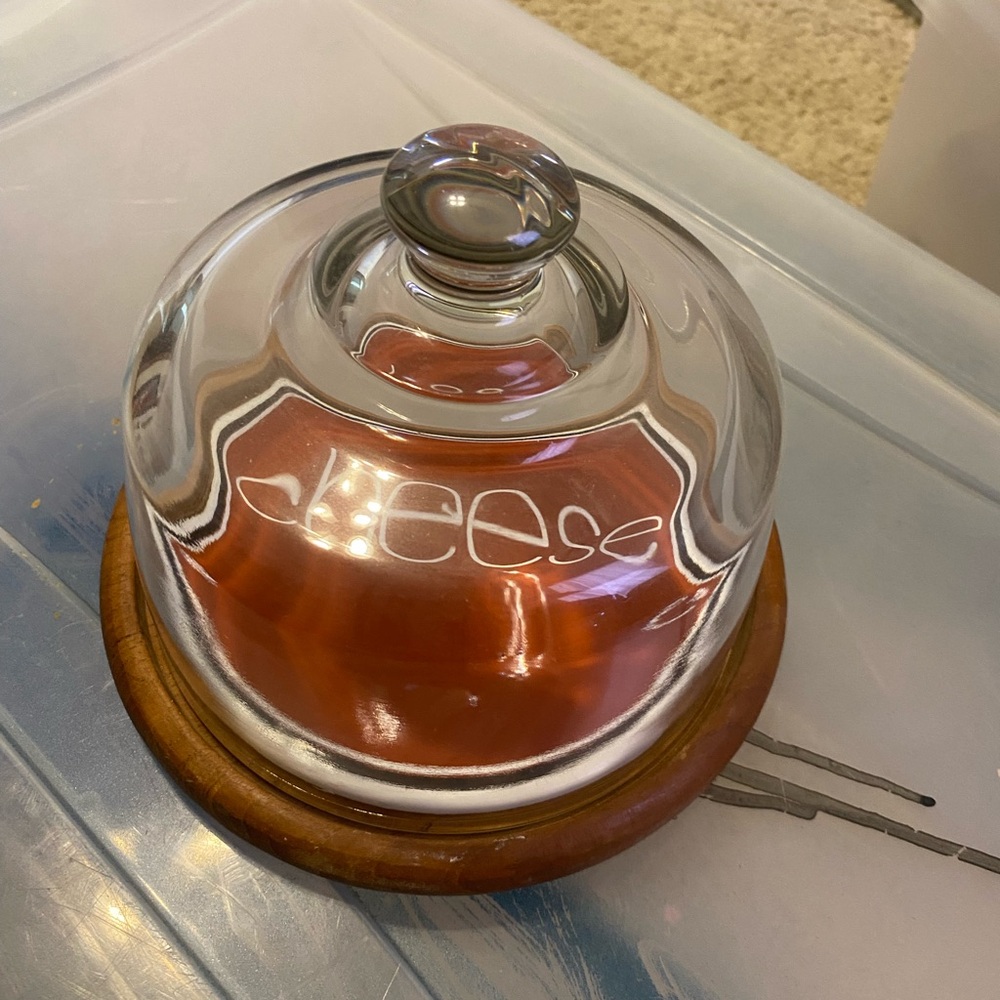Glass Cheese Dome with Wooden Base